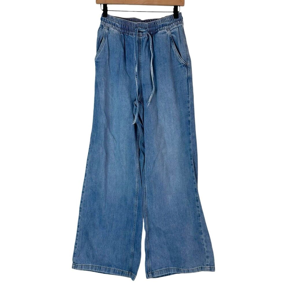 Good American Pull On Wide Leg Jean Pants Sz 1 S/M Relaxed Lightweight
